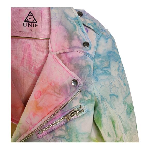 *RARE* UNIF I-Dye Tie Dye Moto Jacket Pastel Rainbow Multicolor - Picture 5 of 15